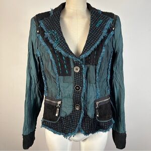 ❤️ Crisca Elegant Women's Slim fit Teal and Black Blazer 14